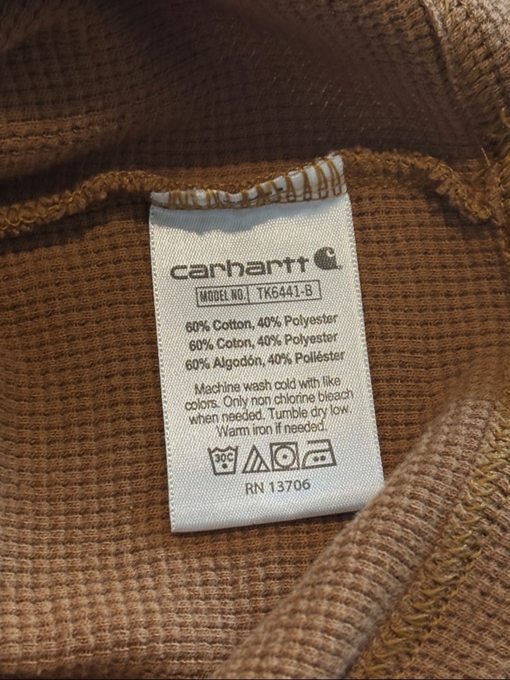 Carhartt Kids Long-Sleeve Waffle Henley in Caramel Brown - Picture 7 of 7